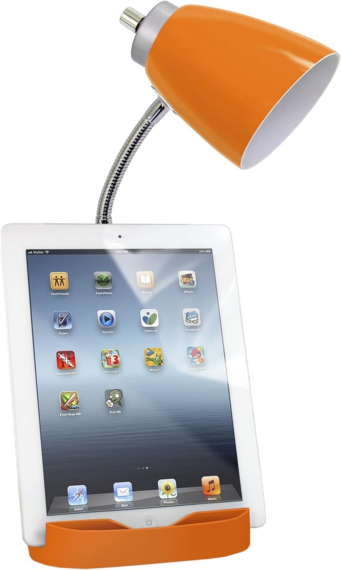 Limelights LD1056-ORG Desk Lamp Organizer with iPad Tablet Book Stand and USB Charging Port, Orange