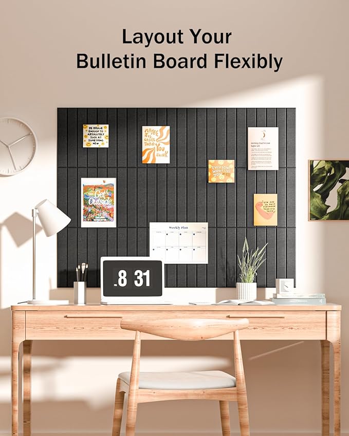 Large Cork Board, 48" X 36" Bulletin Board, 12 Pack Felt Pin Boards Cork Boards for Walls Office Home Decor, Classroom with 60 Safe Removable Adhesive Tabs Black