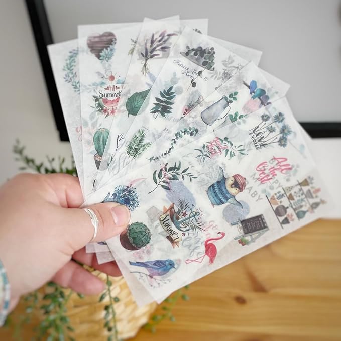 Printable Washi Sticker Paper for Inkjet & Laser Printer - 25 Sheets 8.5"x11" Full Sheet - Ultra Thin Semi-Transparent Matte Sticker Paper for Scrapbooking, Bullet Journal, DIY Vintage Decals
