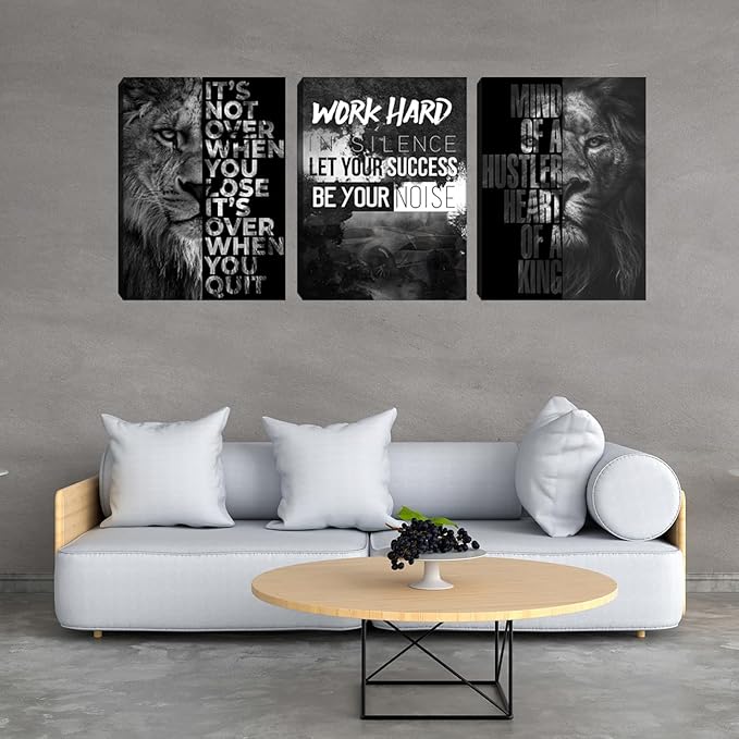 Black Lion Inspirational Office Wall Art Poster Positive Quotes Canvas Picture Print Artwork Motivational Canvas Wall Art Framed Wall Decor for Gym Office Workplace Bedroom Living Room (60"Wx28"H)