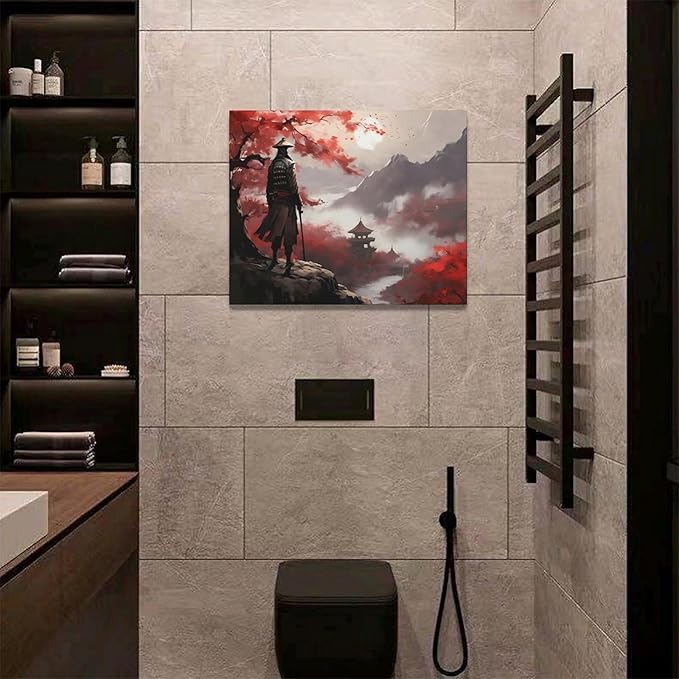 yerretin Japanese Bushido Wall Art Samurai Pictures Wall Decor Ancient Japan Warrior Canvas Landscape Painting Home Decoration Artwork for Bathroom Bedroom Living Room Office Framed 20"x16"