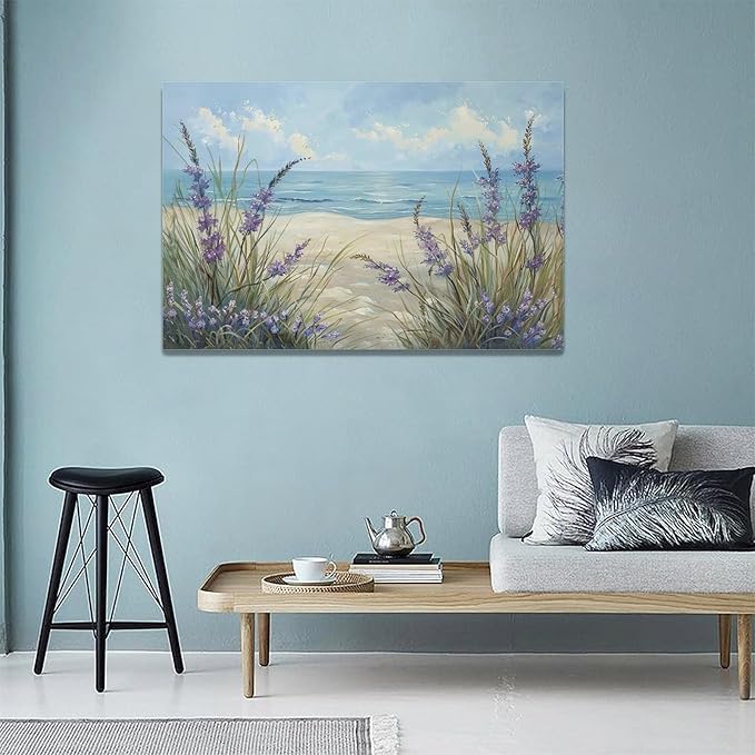 Luxvio Beach Ocean Wall Art Coastal Pictures Wall Decor Watercolor Seaside Canvas Painting Beach Artwork for Bathroom Living Room Bedroom Kitchen Office 24 x 16 inch