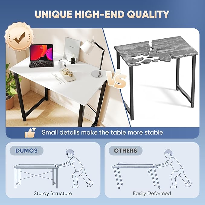DUMOS 32 Inch Small Computer Desk for Home Office, Modern Study Work Table Simple Style for Bedroom, WritInchg Desks with X-Shaped ReInchforcement, Black