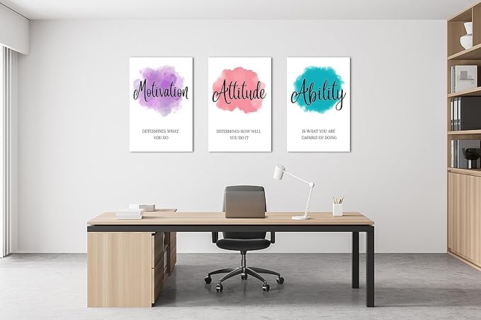 3 Piece Motivational Quotes Watercolor Canvas Print Pictures Wall Decor, Framed Artwork for Home Office, 20"x30" x 3 Pcs