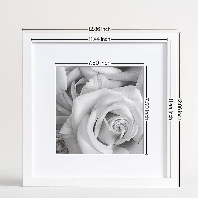 eletecpro 12x12 Picture Frames Set of 9 with Clear Acrylic Cover, Display 8x8 Photos with Mat or 12x12 Without, Classic and Sturdy Square Collage Gallery Wall Decor, Easy Wall Mount, White