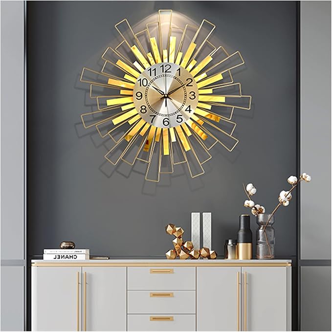 Wall Clock Large Wall Clock, Silent Non Ticking Quartz Decor Wall Clocks, Modern Sunburst 3D Metal Wall Watches for Bedroom Living Room Office Home,65CM Clock (A 65CM)