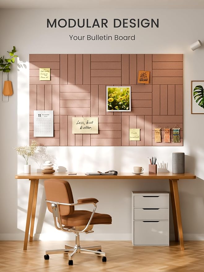Bumusty Large Cork Board Alternative-36 x 24" Felt Bulletin Board Tiles, with 30 Pushpins, 40 Adhesive Tabs, 6-Pack Slat Wall Paneling, Cork Boards for Office Push Pin Board Felt Board-Terracotta
