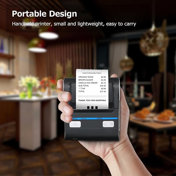 Portable 80mm Thermal Printer, and USB Double Mode Connection Built in Rechargeable Battery Small Printer for Office, Small Business, Study Graphics (US Plug)