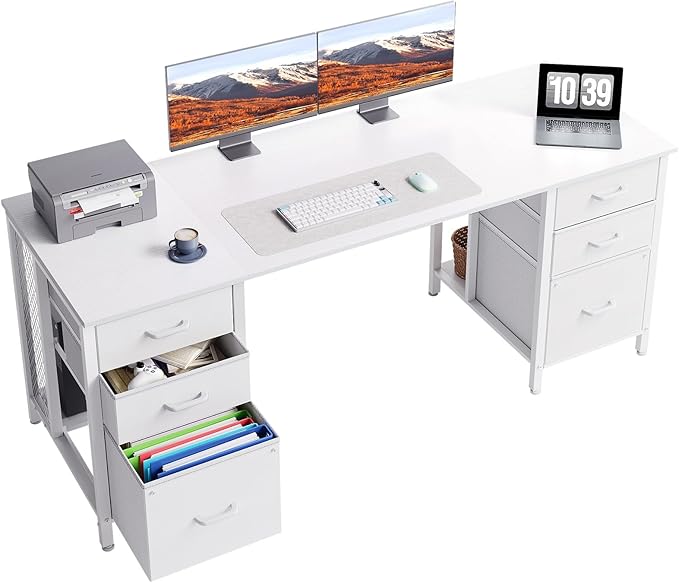 ODK 63 inch Computer Desk with File Drawers Cabinet, Modern Office Desk with Large Storage for Home Office, Study, Gaming, White