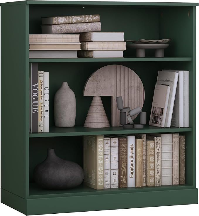 Palace Imports Solid Wood Bookcase - 3-Tier Floor Standing Bookshelf - 36" Short Storage Shelf, 32” W - Green, Display Furniture for Living Space, Renewable 100% Eco-Friendly Wood, Made in Brazil