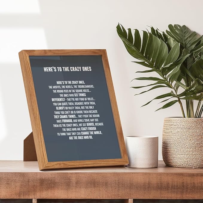 Heres to the Crazy Ones Entrepreneurial Motivational Quote -8x10 Art Print, Home Decor FRAMED - Inspirational Wall Art Poster - Unique Room Decorations for Office, Den - Gift for Entrepreneur, Boss