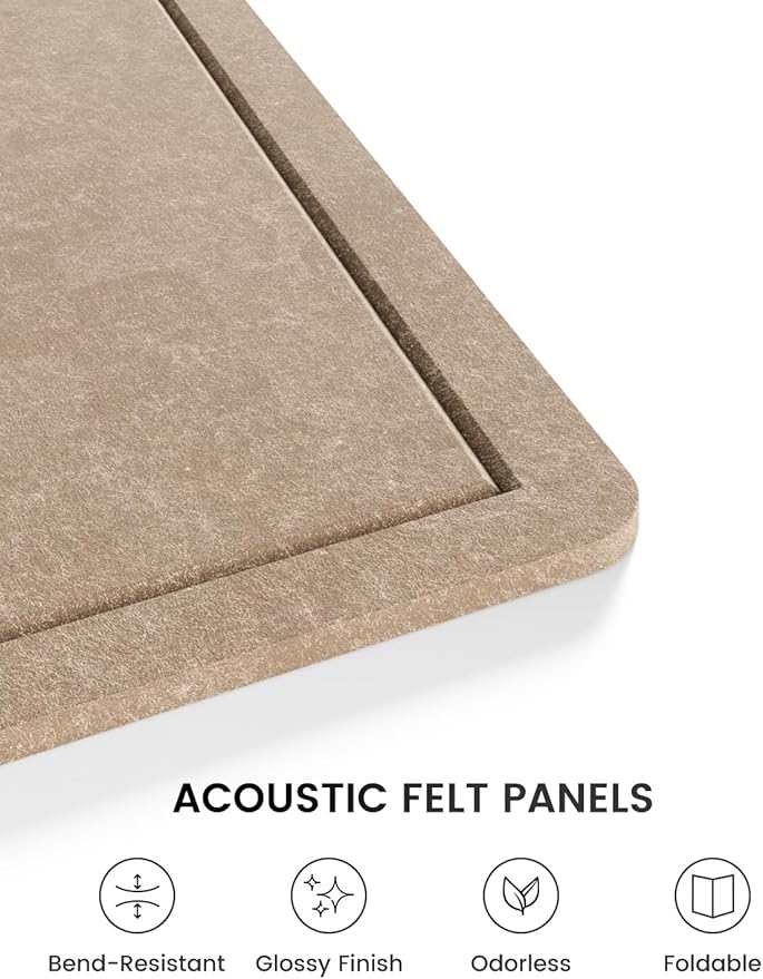 Fluxynara Bulletin Board, 23.6" x 17.5" Cork Board Alternative with 12 Safe Removable Adhesive Tabs, Foldable Felt Pin Board for Home Office, Classroom, Bedroom,Entryway for Walls— Taupe