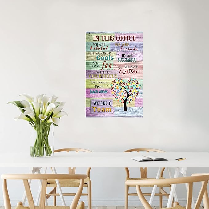 WHAOMIOT Inspirational Wall Art Poster (16x24 Inch, Frameless) Positive Office Wall Decor Print Canvas In This Office We Are A Team Best Motivational Quotes Modern Office Decorations