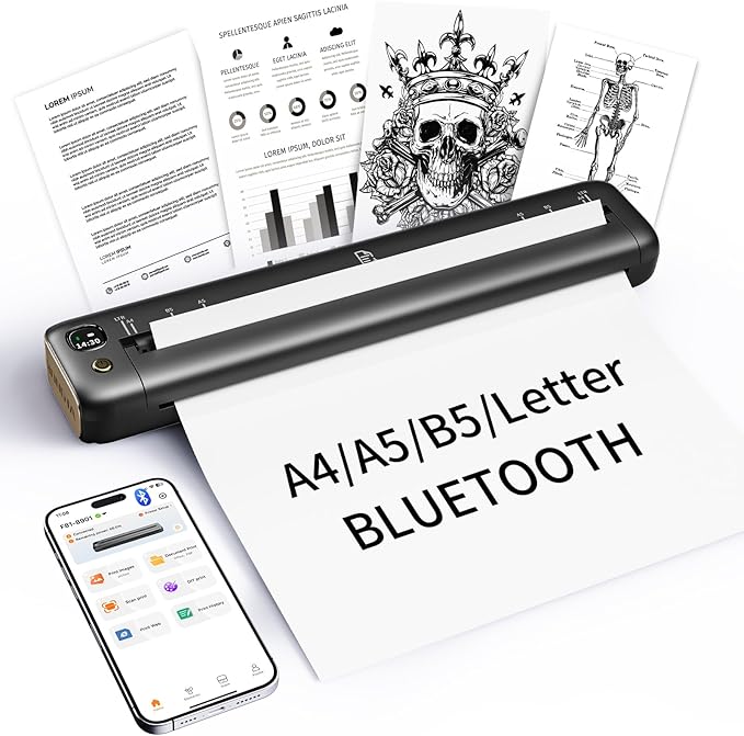 Rongta Portable Printer Wireless for Travel, Bluetooth Inkless Thermal Printers for 8.5" x 11" US Letter & A4 Size, Compatible with Android iOS Phone Mac Windows Laptop for Office & Home (Gray)