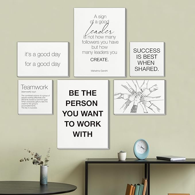 Teamwork Wall Art for Office Motivational Team Office Artwork for Wall Decor Inspirational Modern Posters Set of 6 Framed Leadership Canvas, Team Gifts