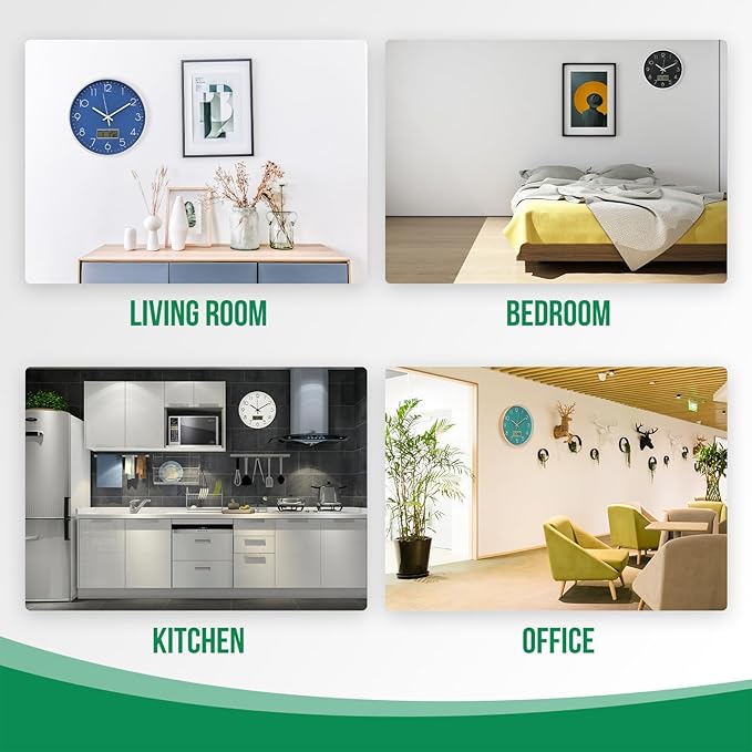 Wall Clock with LCD Display Non-Ticking Silent Quartz Movement Decor Clock with Perpetual Calendar and Temperature Modern Style Round Wall Clocks for Office/Living Room/Bedroom(White, 12inch)
