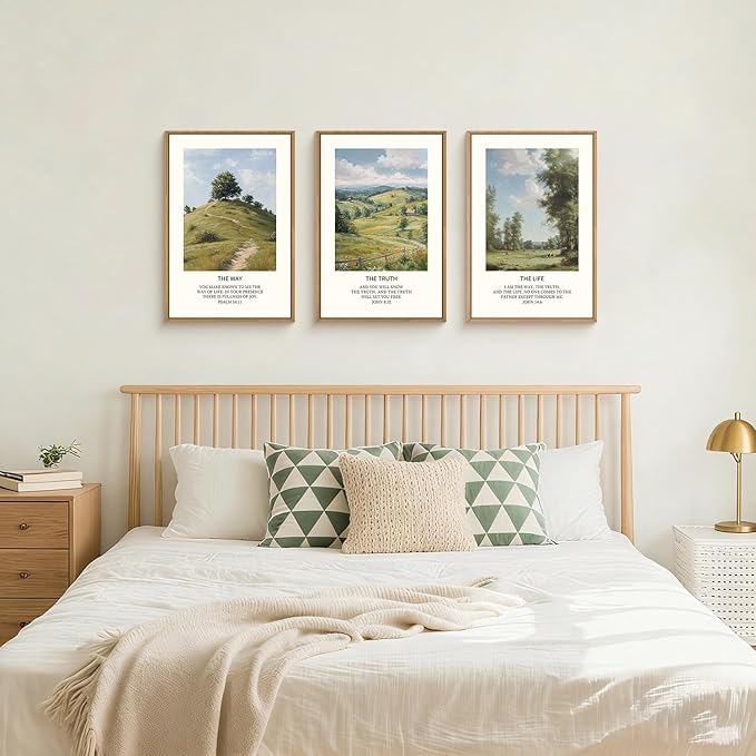 Large Christian Bible Framed Canvas Wall Art Set,Jesus Verse Vintage Wall Decor,Nature Scripture Landspaces Art Prints,Religious Artwork for Living Room,Dining Room,Farmhouse-16 x24 x3