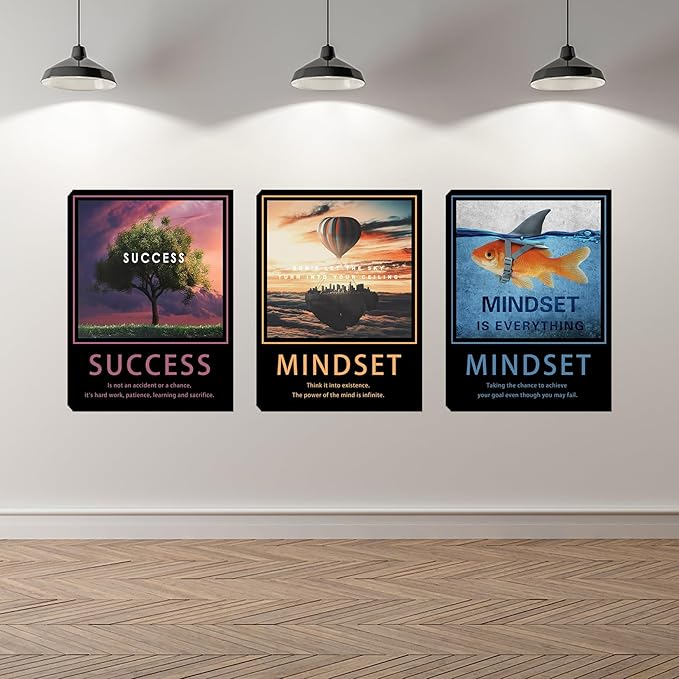 Azrosap Motivational Wall Art Canvas Prints, 3 Panel 60"W x 28"H Modern Inspirational Quotes Wall Decor for Home Office Living Room Bedroom