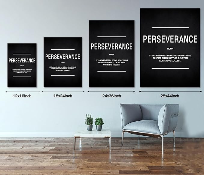 Inspirational Canvas Wall Art Motivational Painting Perseverance Noun Pictures Inspiring Entrepreneur Quote Success Posters and Prints Artwork Decor for Home Office Framed Ready to Hang (28" Wx44 H)