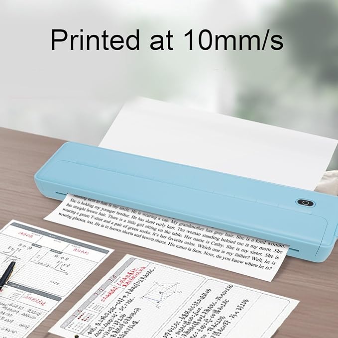 ZJchao Portable A4 Thermal Printer Inkless Mobile Printer for Home and Office (Blue)
