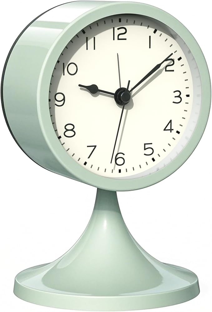 AYRELY® 3" Cute Analog Alarm Clock,Small Retro Table Clock Battery Operated,Slient Metal Desk Clock with Light for Living Room Decor,Bedroom,Bedside,Shelf（Green）