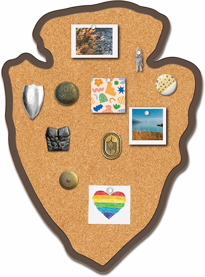 CRASPIRE Arrow Pin Cork Board 11.8x8.6In Wall Mounted Framed Bulletin Display Badge Wooden Saddle Brown Memory Memo Brooch Lapel Pin Holder Storage for Home Office School Classroom Wedding Decoration