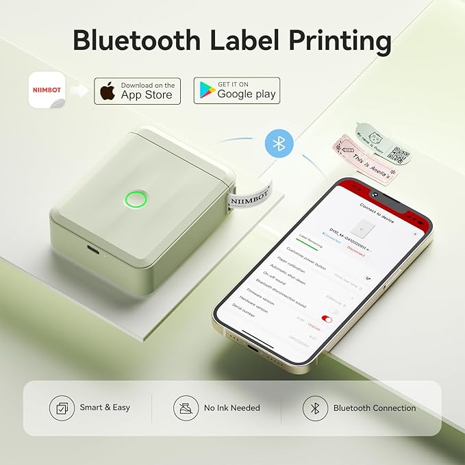 NIIMBOT Label Maker Machine Bluetooth Label Printer for School Home Office Organization, Wireless Mini Labeler D110 Upgraded Version, Label Machine with 1 Label Tape, Green