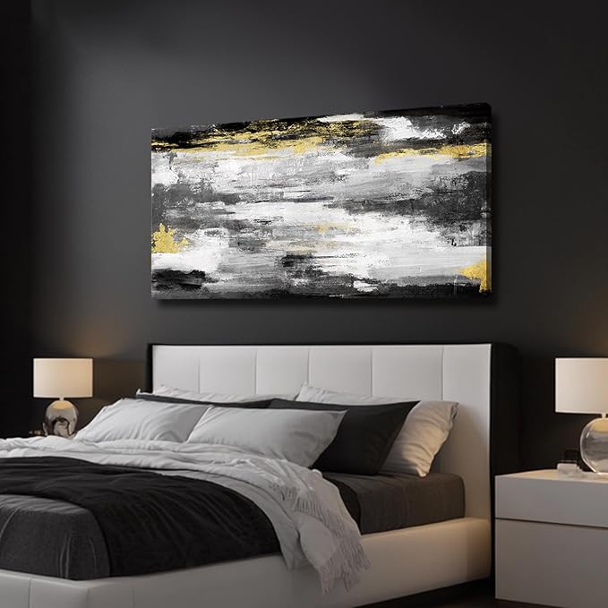 Kureful Gold And Black Wall Art Living Room Decor Canvas Paintings Wall Decorations Large Wall Art for Bedroom Abstract Wall Decor 24”x48”