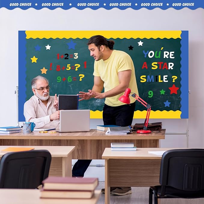 Containlol 188 Pcs Bulletin Board Borders Letters Stars Cutouts Set Include 59ft Poster Board Trims, Alphabet Letter Star Number Punctuation for Classroom(Y2k Bright Color)