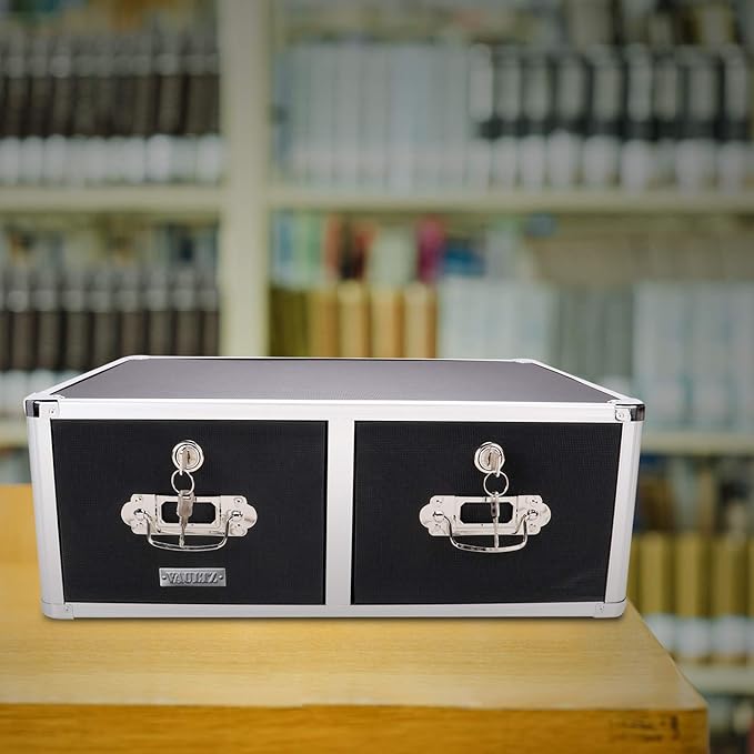 Vaultz Locking 5 x 8 Index Card Cabinet, Double Drawer, Black (VZ01397)