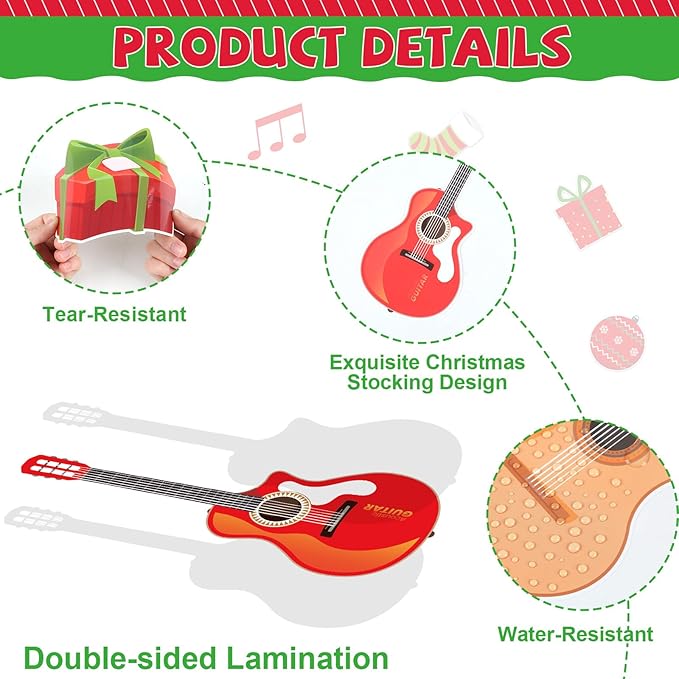 gisgfim Christmas Bulletin Board Decoration Set Guitar Christmas Tree Paper Cutouts Merry Xmas Music Classroom Bulletin Board Decor for Xmas Winter Holiday School Door Home Wall(Guitar)