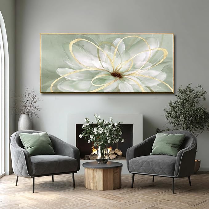 Artexist Green Floral Wall Decor Line Oversized Wall Art Modern Photo Prints 32"x70" Large Pictures for Living Room Office Decorations
