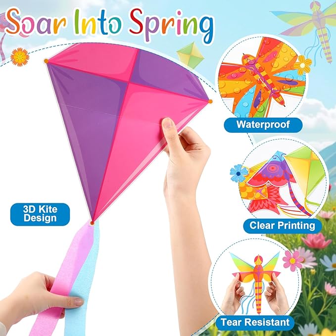 Pajean 68 Pcs Spring Bulletin Board Decoration Set 3D Kite Bulletin Boards with Tissue Paper Soaring Into Spring Classroom Decor Cutouts for School Home Classroom Chalkboard Wall Supplies Decor