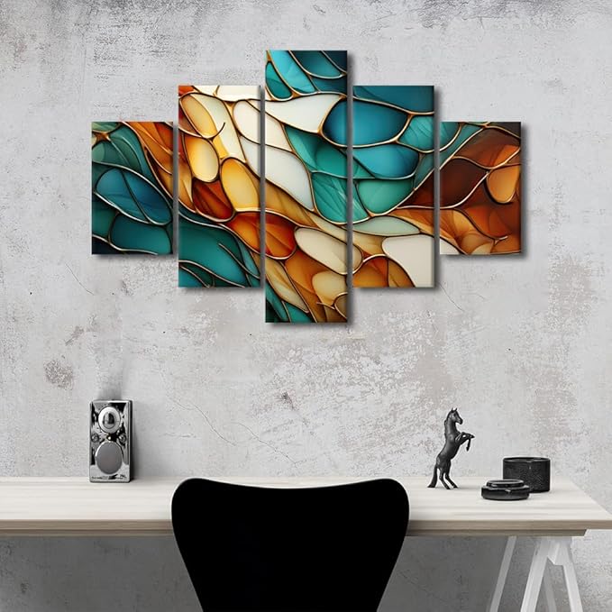 Canvas Wall Art for Men 5 Panel Abstract Canvas Wall Art Modern Abstract Texture Colorful Canvas Poster Prints for Lady Living Room Bedroom Wall Decor Stretched and Framed Ready to Hang 60x40 in