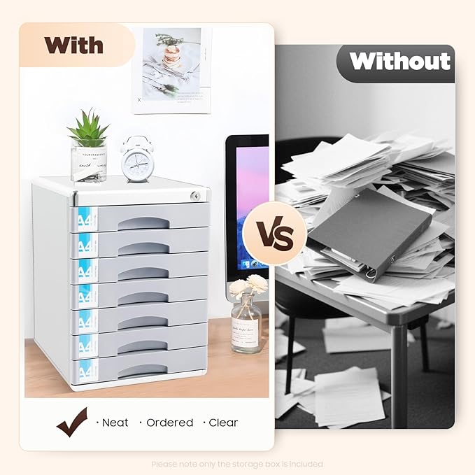 File Cabinet, Desk Organizer with 7 Drawers Metal Desktop Storage Cabinet File Holder with Locks and Keys for Home Office Organization (5 Layers-2 Large&3 Small Floors)
