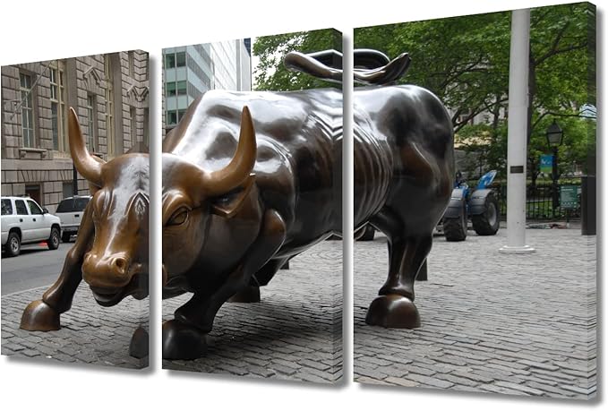 TUMOVO 3 Panel Inspirational Wall Art, A Bull Full of Courage and Strength Print On Canvas for Office Family School Wall Decor Gallery-Wrapped Stretched and Framed Ready to Hang - 36" Wx24 H