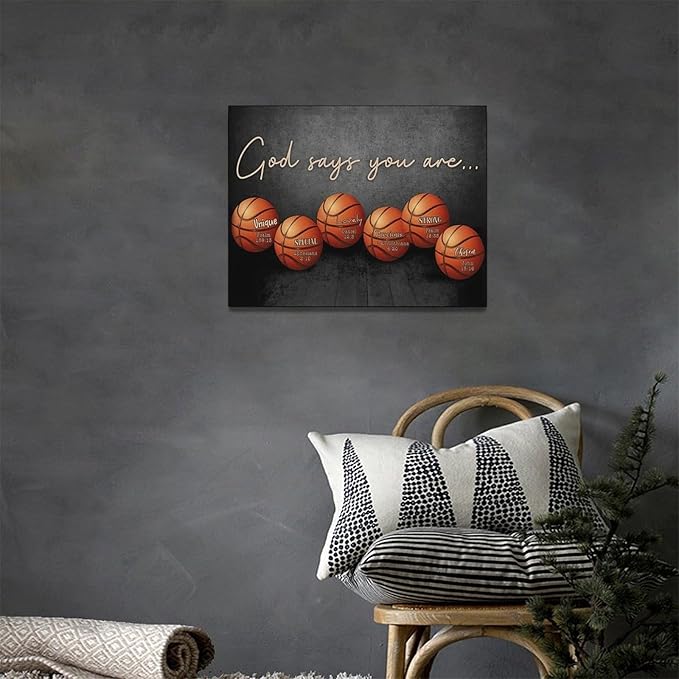 Inspirational Basketball Boys Room Wall Art Motivational Sports Basketball Pictures Wall Decor God Says You Are Canvas Print Painting Modern Home Artwork For Dorm Gym Bedroom Framed 16"x12"