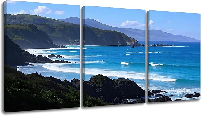 Nature Landscape Canvas Wall Art Beautiful Coastline Poster Print Ocean Scenery Picture Painting for Modern Home Kitchen Bedroom Office Hotel Wall Decoration Artwork Ready to Hang [36''Wx16''H]