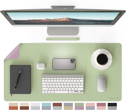 RENMTURE Double-Sided Two-Tone Faux Leather Desk mat Desktop Organization and Accessories Home and Office Large Mouse pad Game and Work (Matcha Green/Lavender Purple, 32"x16")