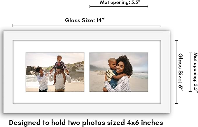 Americanflat 4x6 Double Picture Frame with Shatter-Resistant Glass - Fits Two 4x6 Photos or use as One 6x14 Frame - Signature Collection - Collage Frames for Tabletop and Wall Display - White