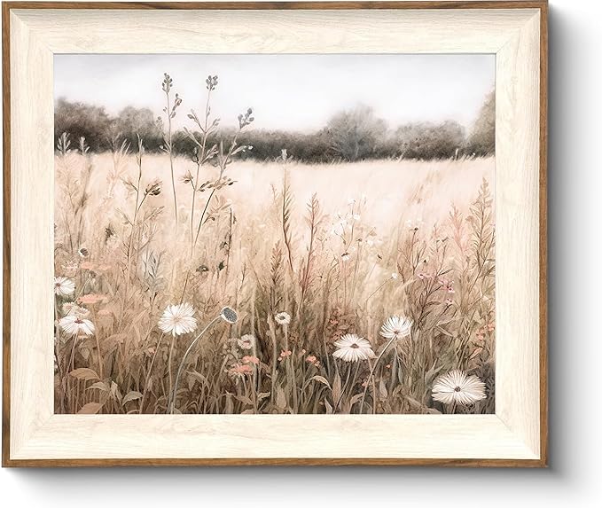 ASTRDECOR Framed Nature Wall Art Prints, Vintage Wildflower Field Landscape Canvas Wall Art Bedroom, Autumn Oil Painting Botanical Artwork, Plant Pictures Farmhouse Wall Decor Living Room - 10''x12''