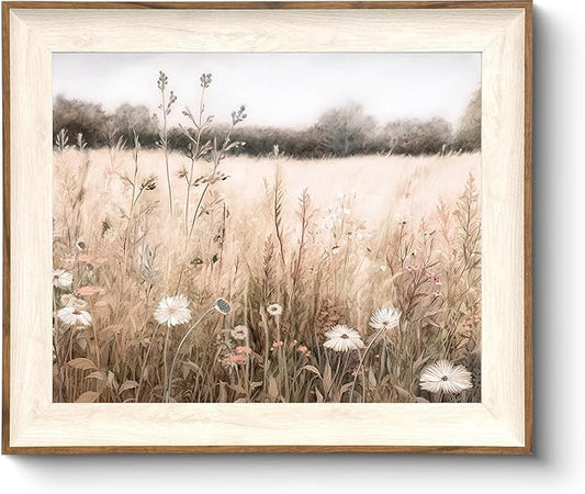 ASTRDECOR Framed Nature Wall Art Prints, Vintage Wildflower Field Landscape Canvas Wall Art Bedroom, Autumn Oil Painting Botanical Artwork, Plant Pictures Farmhouse Wall Decor Living Room - 10''x12''