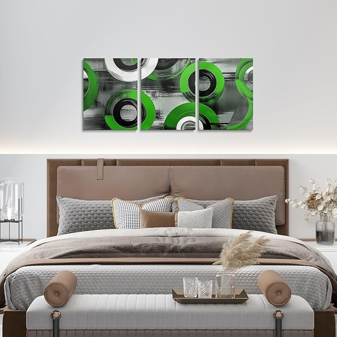 jejeloiu 12"x16"x3pcs Green Geometric Office Decorations Artwork Posters Boys Girls 3 Piece Canvas Wall Art for Living Room Bedroom Abstract Art Picture Wall Decor