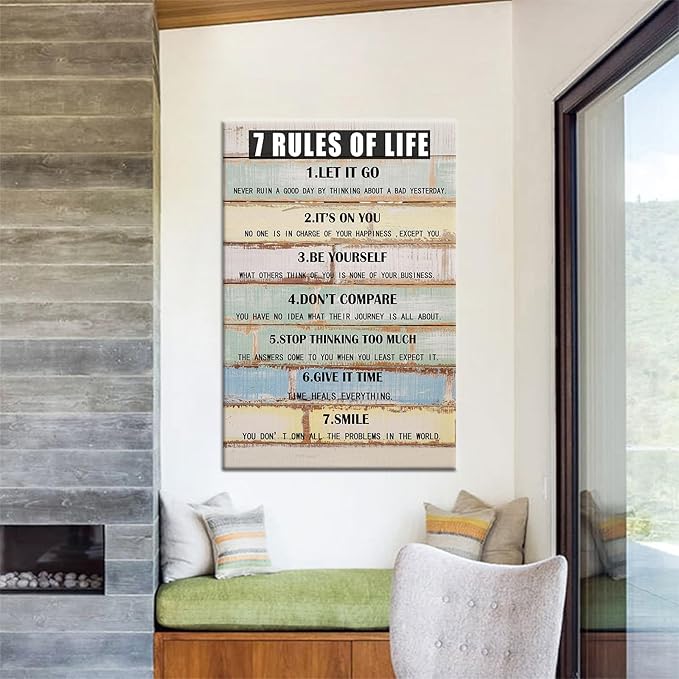 7 Rules Of Life Motivational Canvas Office Wall Art Inspirational Entrepreneur Quotes Poster Print Positive Artwork Painting Wall Picture for Home Living Room Office Framed Ready to Hang [24''Wx36''H]