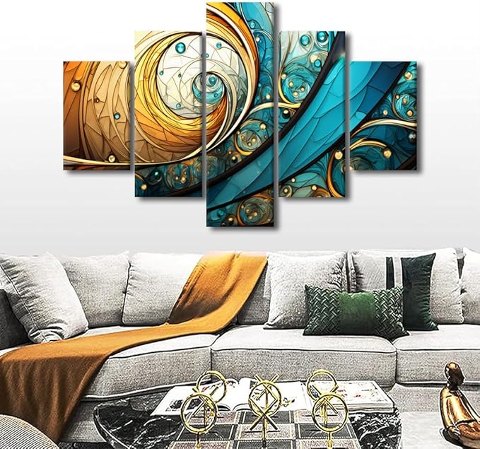 Canvas Wall Art Modern Abstract Canvas Wall Art for Living Room Decor Abstract Fractal Canvas Poster Prints 5 Panel Wall Art Printing for Lady Men Bedroom Office Wall Canvas Art Decoration 60x40 in