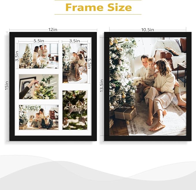 Golden State Art, 11x14 Black Wooden Frame with White Mat - Displays Five 4x6 Photos - Tempered Glass - Wall Mounting, Portrait, Set of 2