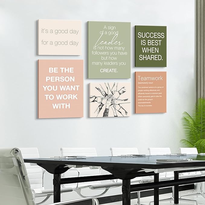6 pcs Office Inspirational Wall Art,Teamwork Motivational Wall Decor Large Positive Quotes Decoration Sign Canvas Prints for Office,Workplace Canvas Wall Art(12x16 in)x2 pcs (8x10 in)x4 pcs Canvas