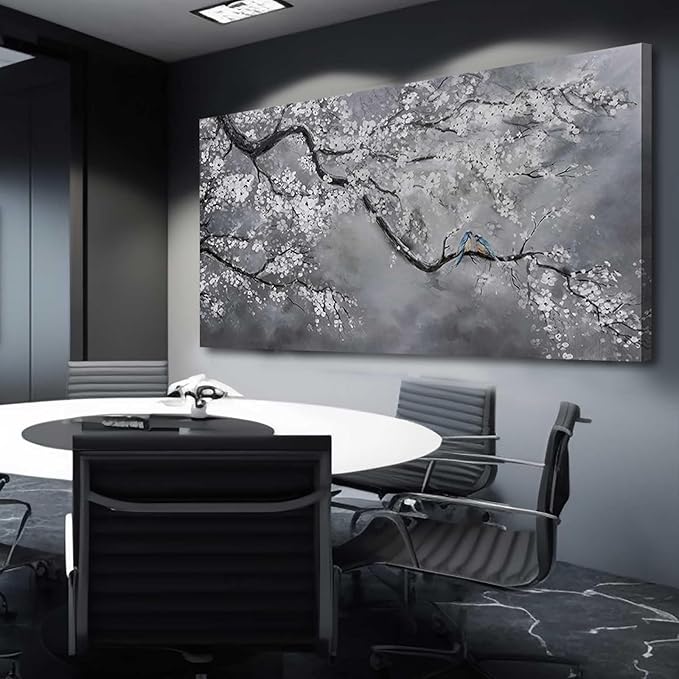 Artexist Canvas Wall Art/Grey Wall Decor 29"x58"/ Plum Blossom Oil Paintings/Large Artwork Wall for Living Room Bedroom Office Kitchen Home Decoration