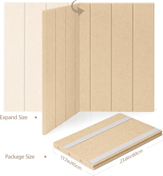 Bulletin Board, 24 x 18 inches Felt Board Decorative Pin Board, 4' x 3' Cork Board Alternative for Wall, Foldable Photo Board with 20 Pushpins - Beige Brown Stripes
