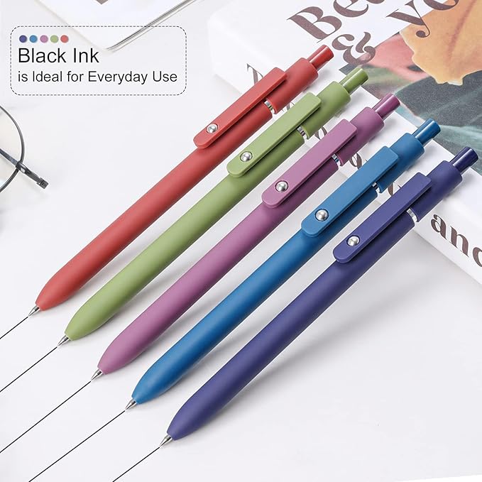 FIOVER Gel Pens, 5pcs 0.5mm Quick Dry Black Ink Fine Point Smooth Writing Pens High-End Series Ballpoint for Office School Supplies(Retro color) (Pack of 2)